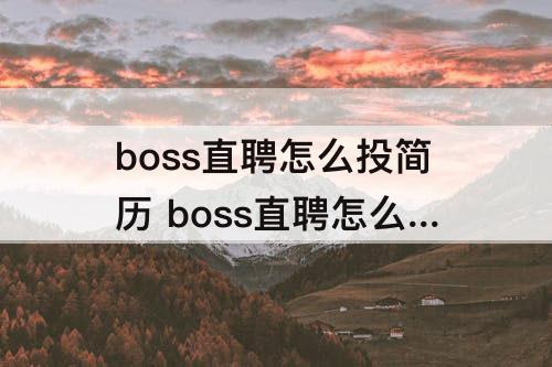 boss直聘怎么投简历 boss直聘怎么投简历投不了