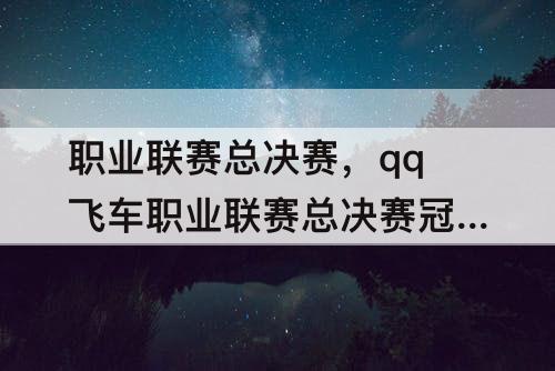 职业联赛总决赛，qq飞车职业联赛总决赛冠军