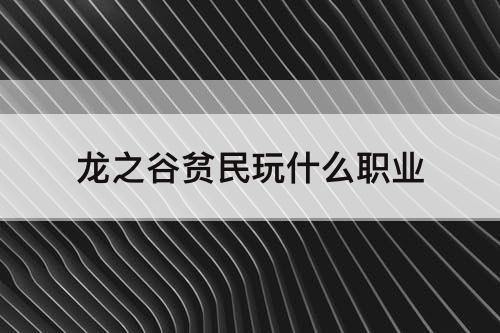 龙之谷贫民玩什么职业