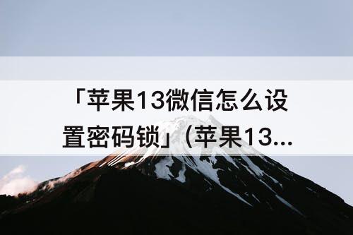 「苹果13微信怎么设置密码锁」(苹果13微信怎么设置密码锁不让别人看)