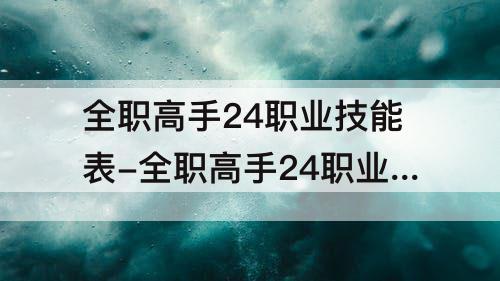 全职高手24职业技能-全职高手24职业技能简介