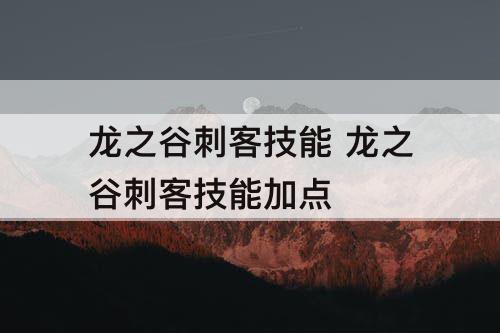 龙之谷刺客技能 龙之谷刺客技能加点