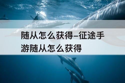 随从怎么获得-征途手游随从怎么获得