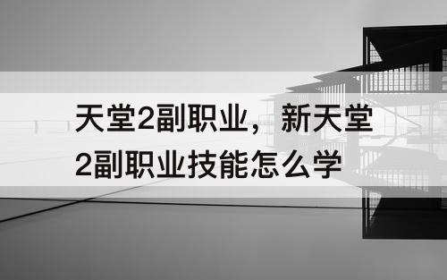 天堂2副职业，新天堂2副职业技能怎么学