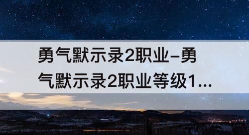 勇气默示录2职业-勇气默示录2职业等级15
