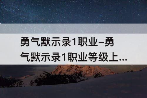 勇气默示录1职业-勇气默示录1职业等级上限