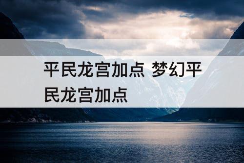 平民龙宫加点 梦幻平民龙宫加点