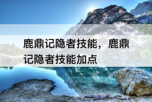 鹿鼎记隐者技能，鹿鼎记隐者技能加点