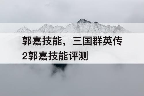郭嘉技能，三国群英传2郭嘉技能评测