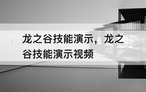 龙之谷技能演示，龙之谷技能演示视频
