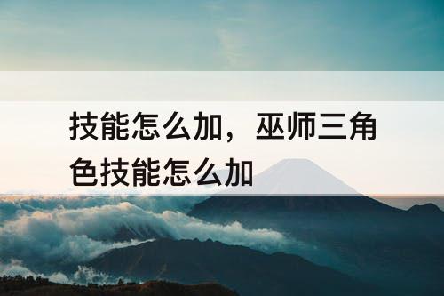 技能怎么加，巫师三角色技能怎么加