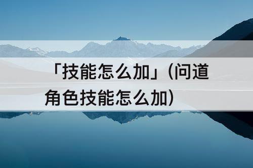 「技能怎么加」(问道角色技能怎么加)