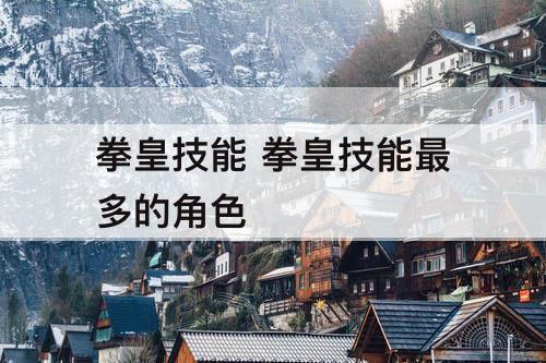 拳皇技能 拳皇技能最多的角色