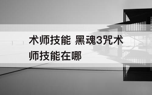 术师技能 黑魂3咒术师技能在哪