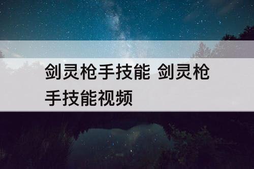 剑灵枪手技能 剑灵枪手技能视频