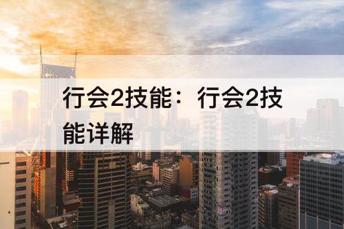 行会2技能：行会2技能详解
