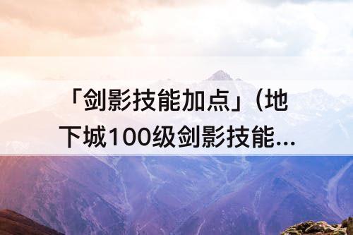 「剑影技能加点」(地下城100级剑影技能加点)
