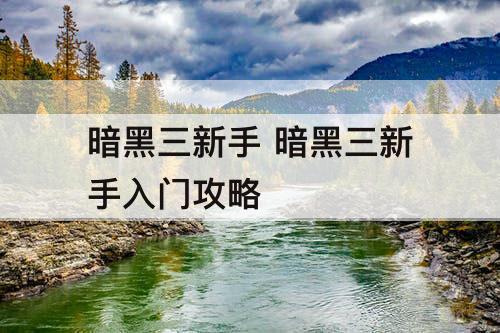 暗黑三新手 暗黑三新手入门攻略