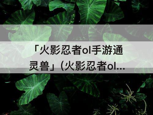「火影忍者ol手游通灵兽」(火影忍者ol手游通灵兽培养)