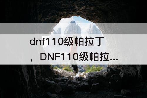 dnf110级帕拉丁，DNF110级帕拉丁勋章
