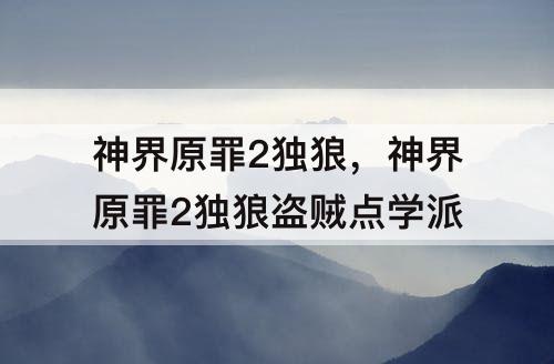 神界原罪2独狼，神界原罪2独狼盗贼点学派