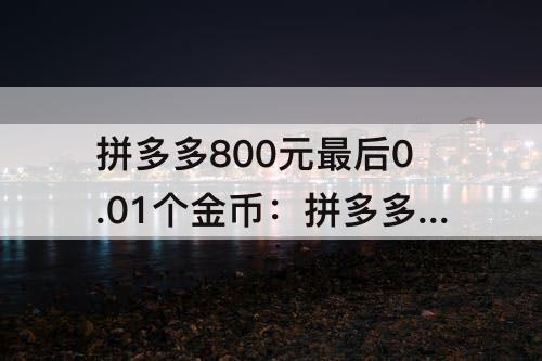 拼多多800元最后0.01个金币：拼多多800元最后0.01个金币谁能帮我提现给一半
