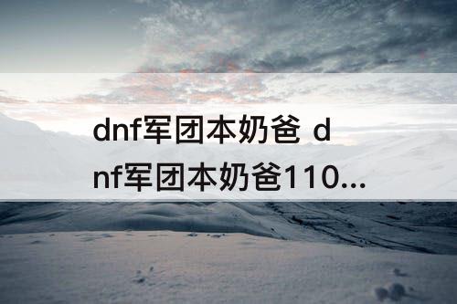 dnf军团本奶爸 dnf军团本奶爸110版本装备