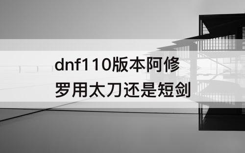 dnf110版本阿修罗用太刀还是短剑