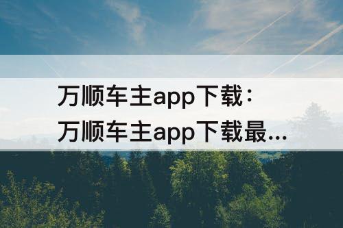 万顺车主app下载：万顺车主app下载最新版抢单软件