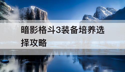 暗影格斗3装备培养选择攻略