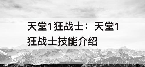 天堂1狂战士：天堂1狂战士技能介绍