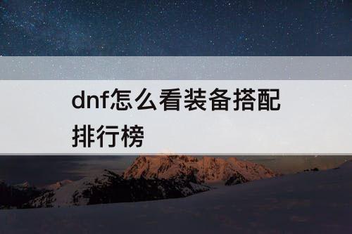 dnf怎么看装备搭配排行榜